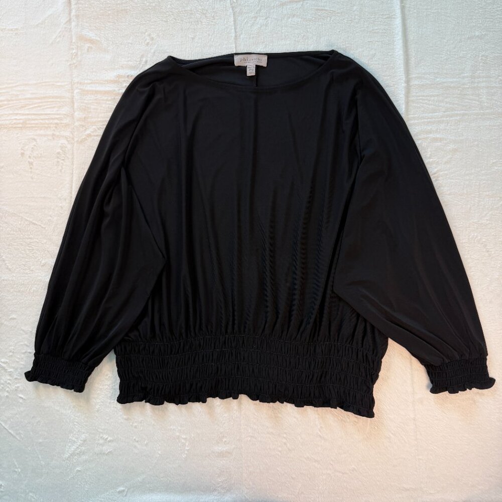 Philosophy Blouse Womens Black Smock Waist Elastic Hem Dolman Sleeve Pleated 3X